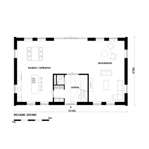 Grote woning afmeting 16,16x9,78 meter inhoud 1029 m3 (Afbouw) 